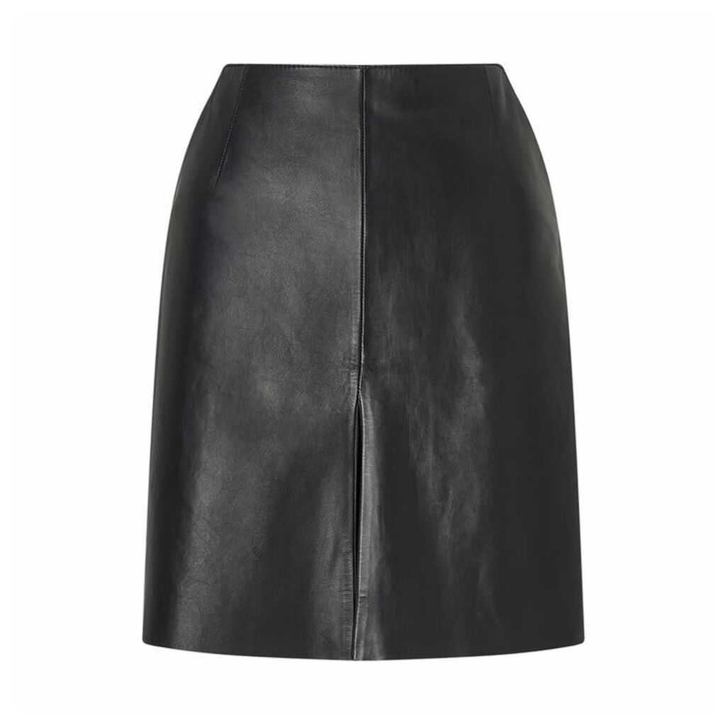 Jigsaw Mini Pleat Front Leather Skirt