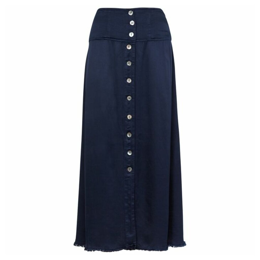 RAQUEL ALLEGRA Navy Satin Midi Skirt