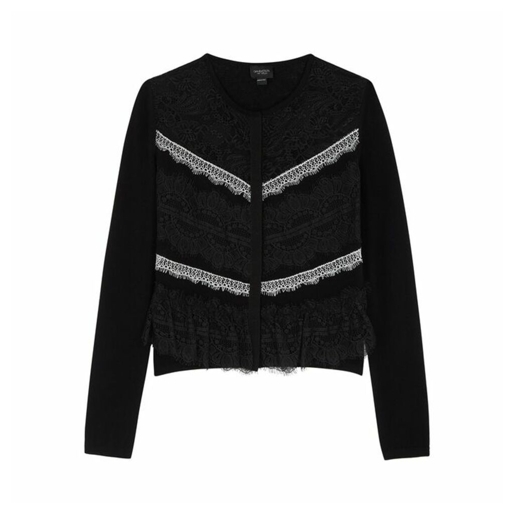 Giambattista Valli Black Lace And Wool-blend Cardigan