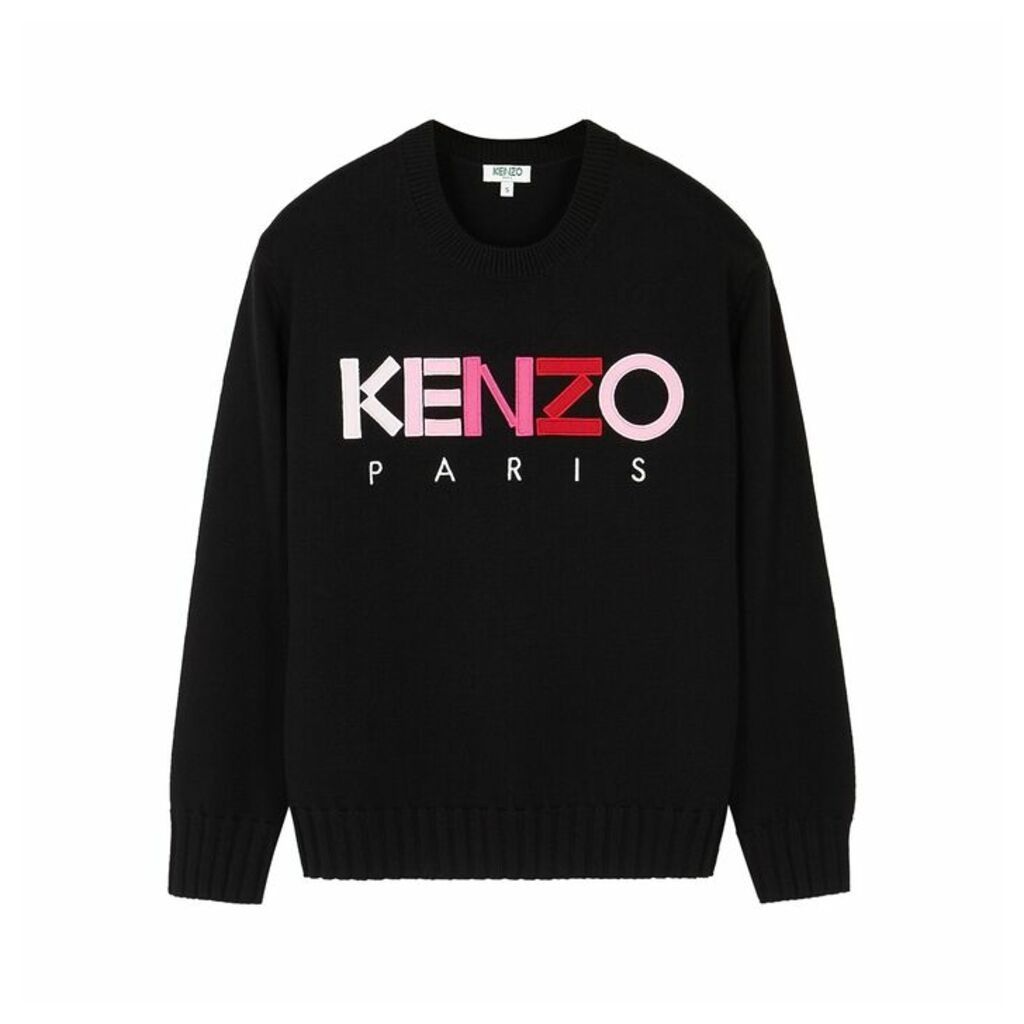 Kenzo Black Logo-appliquéd Wool Jumper