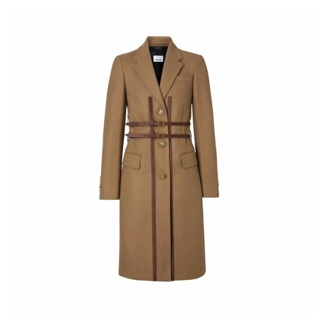 Burberry Leather Harness Detail Wool Tailored Coat