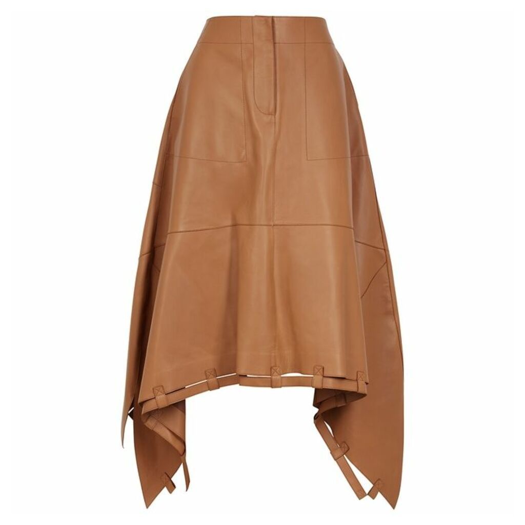 Loewe Brown Asymmetric Leather Midi Skirt
