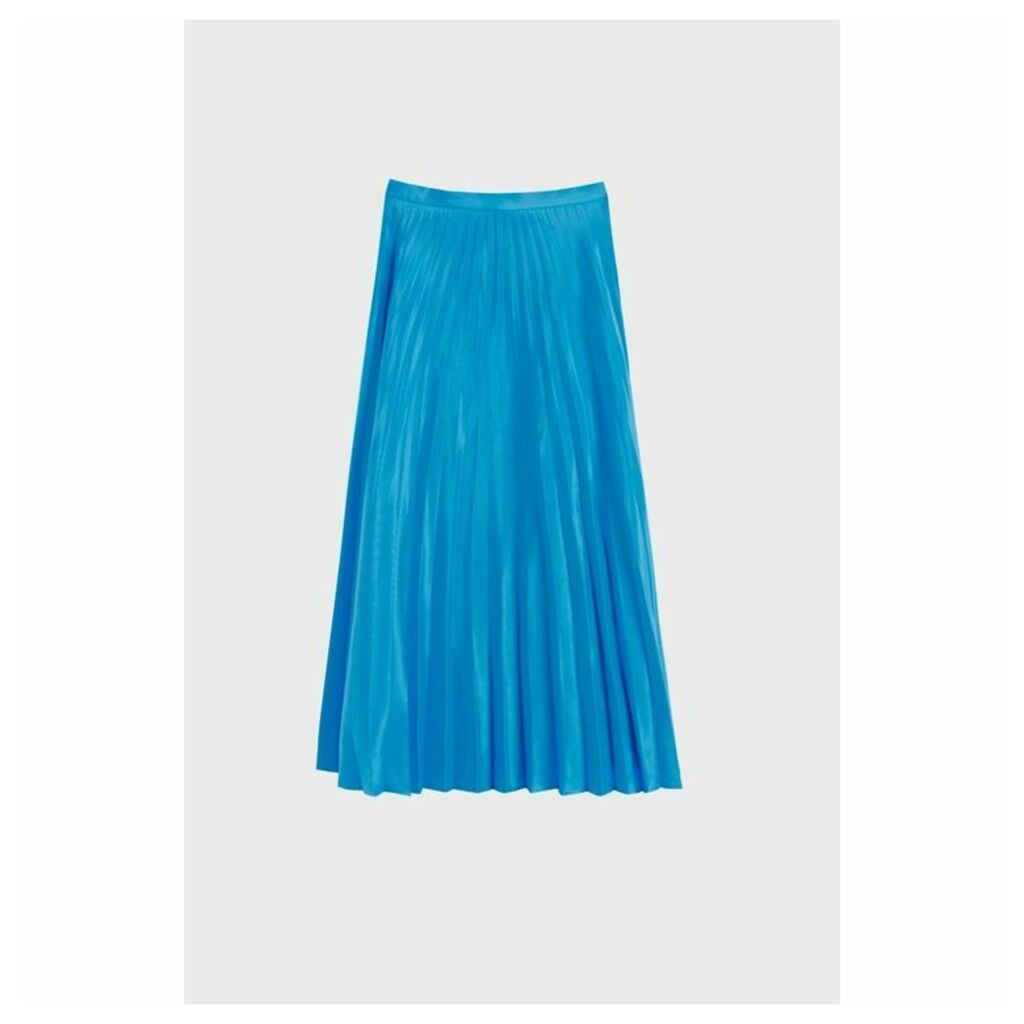 Chinti & Parker Blue Pleated Crepe De Chine Midi Skirt