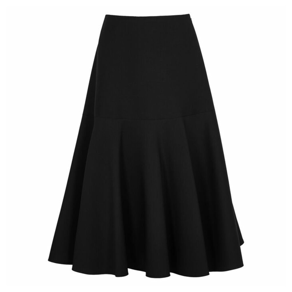 Valentino Black Flared Wool-blend Skirt