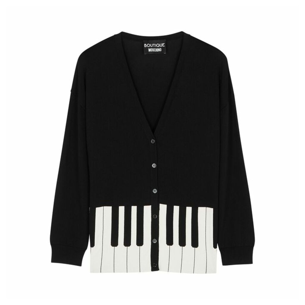 Boutique Moschino Black Piano-print Stretch-knit Cardigan