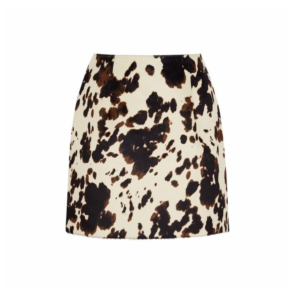 ALEXACHUNG Cow-print Faux Calf Hair Mini Skirt