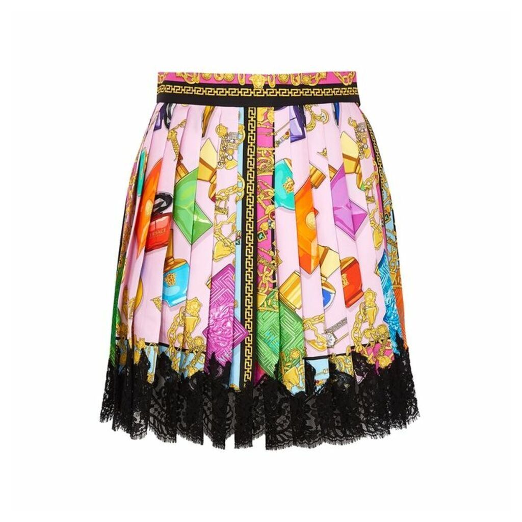 Versace Printed Pleated Silk Mini Skirt