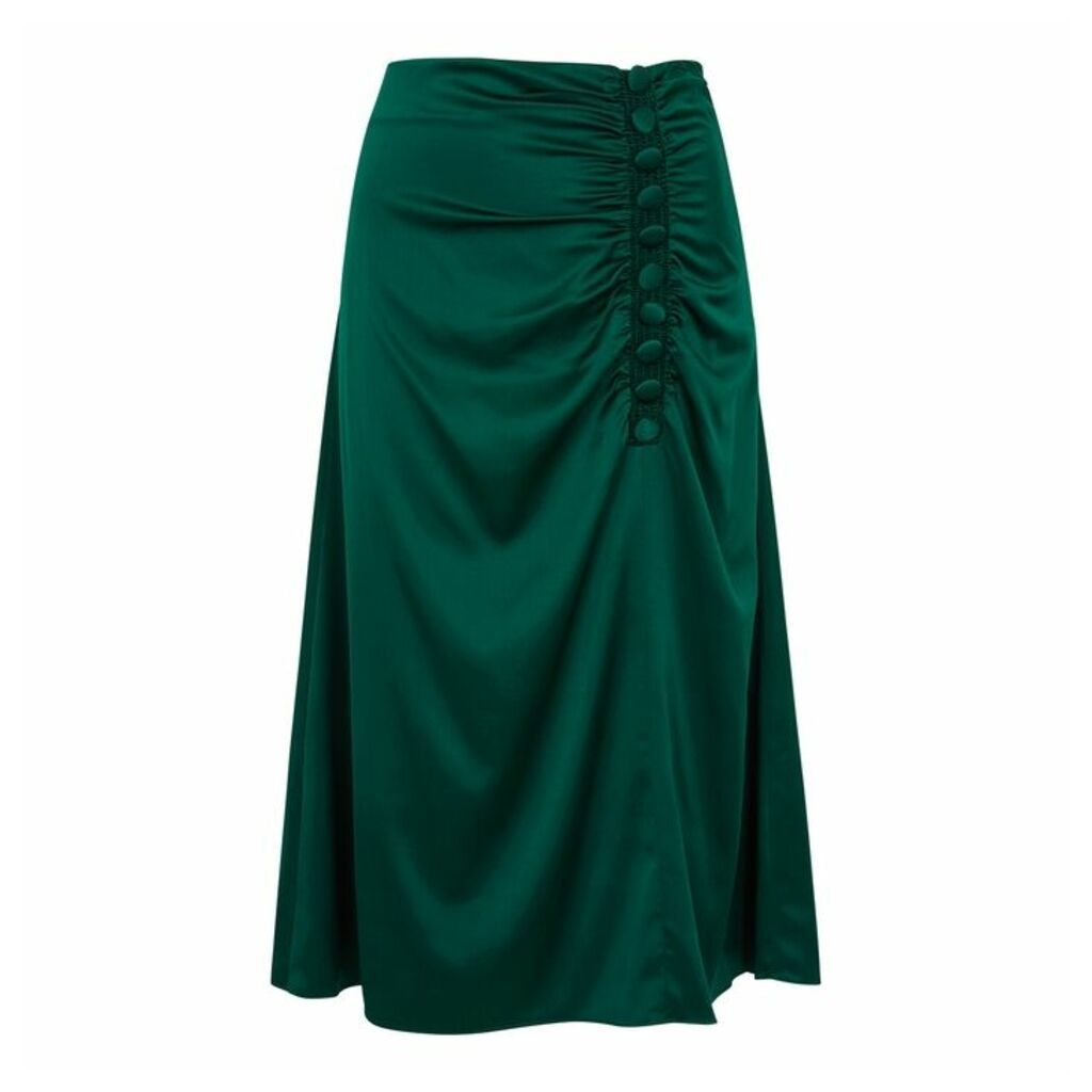 Veronica Beard Minetta Green Stretch-silk Midi Skirt