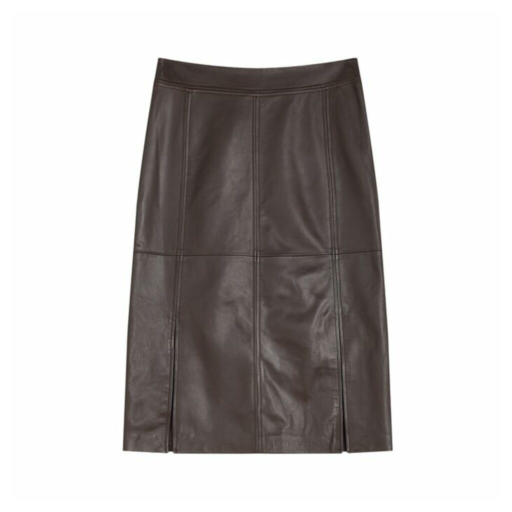 Jigsaw Leather Split Midi Skirt