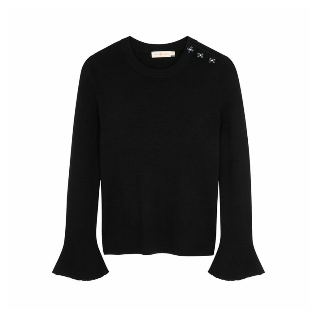 Tory Burch Bijoux Button Crystal-embellished Wool Jumper