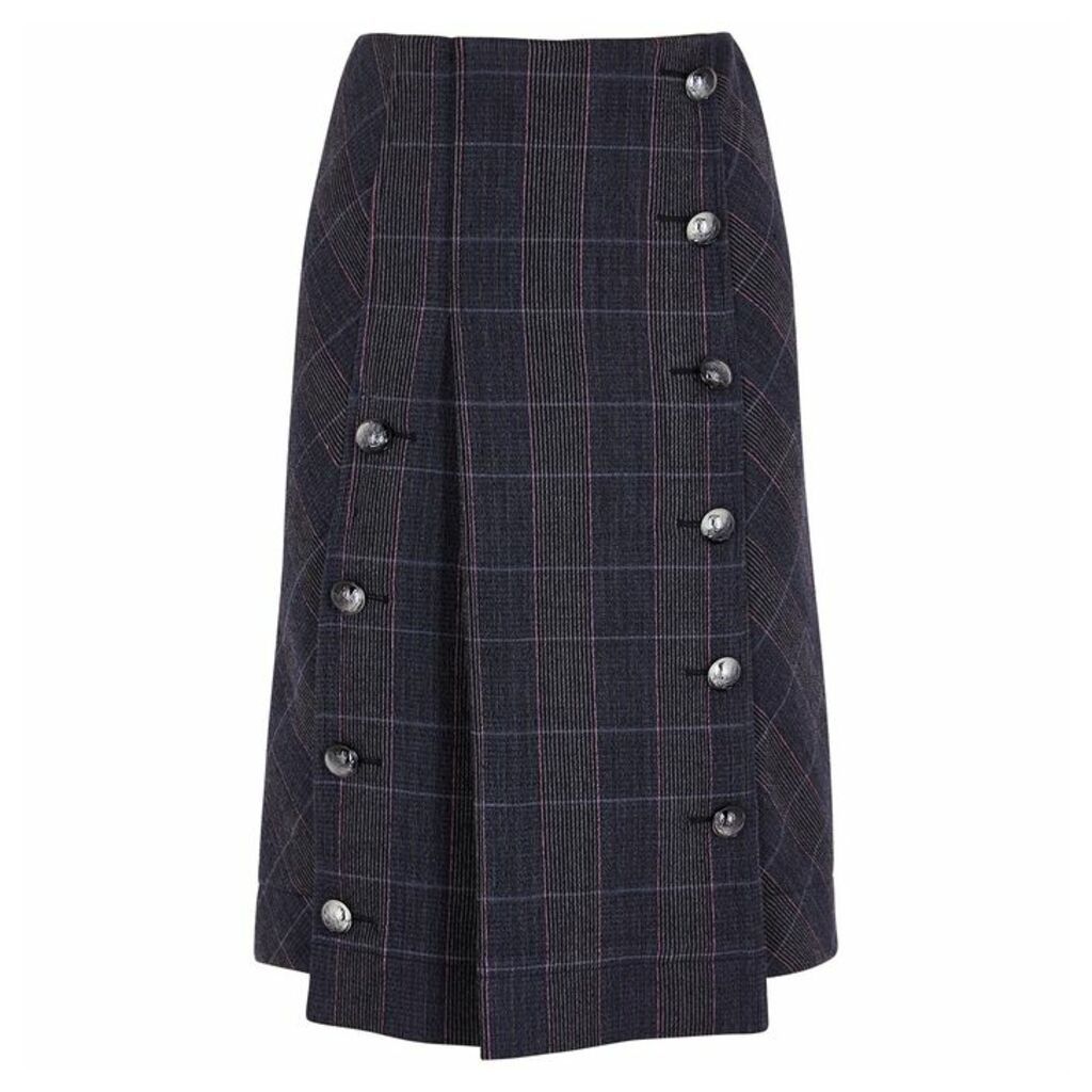 Chloé Navy Checked Wool-blend Skirt
