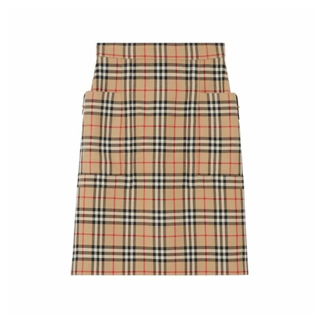 Burberry Pocket Detail Vintage Check Wool Pencil Skirt