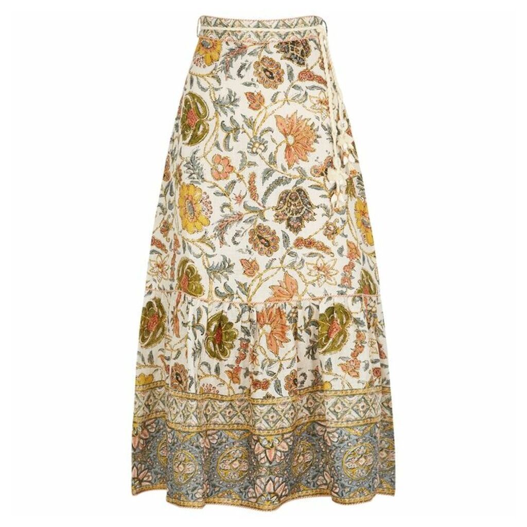 Zimmermann Edie Ivory Printed Linen Skirt