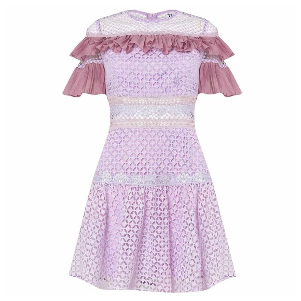 True Decadence Tonal Lilac Crochet Frill Mini Dress