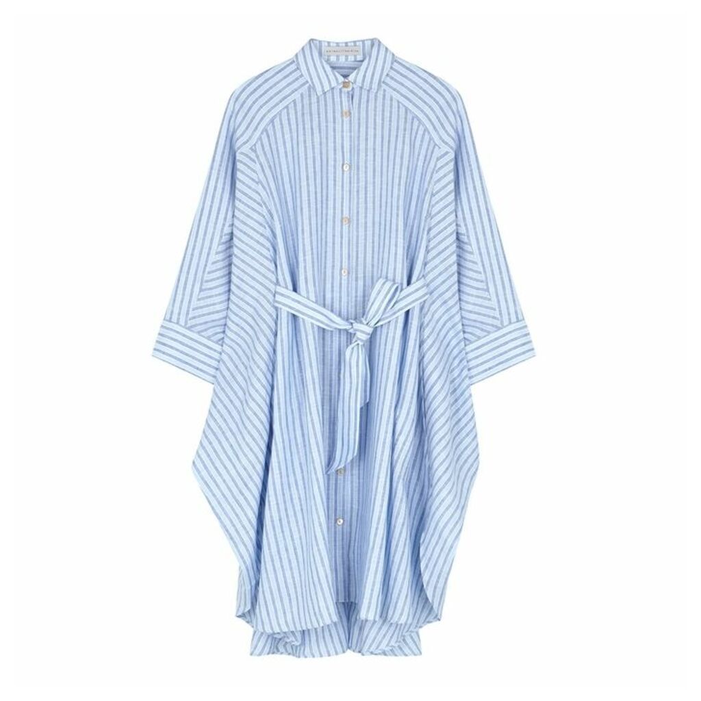Palmer//harding Serra Blue Linen Shirt Dress