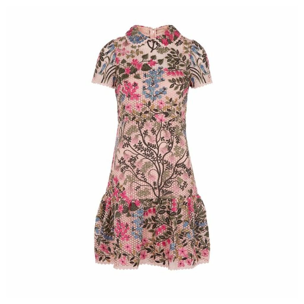 RED Valentino Pink Floral-embroidered Macramé Dress