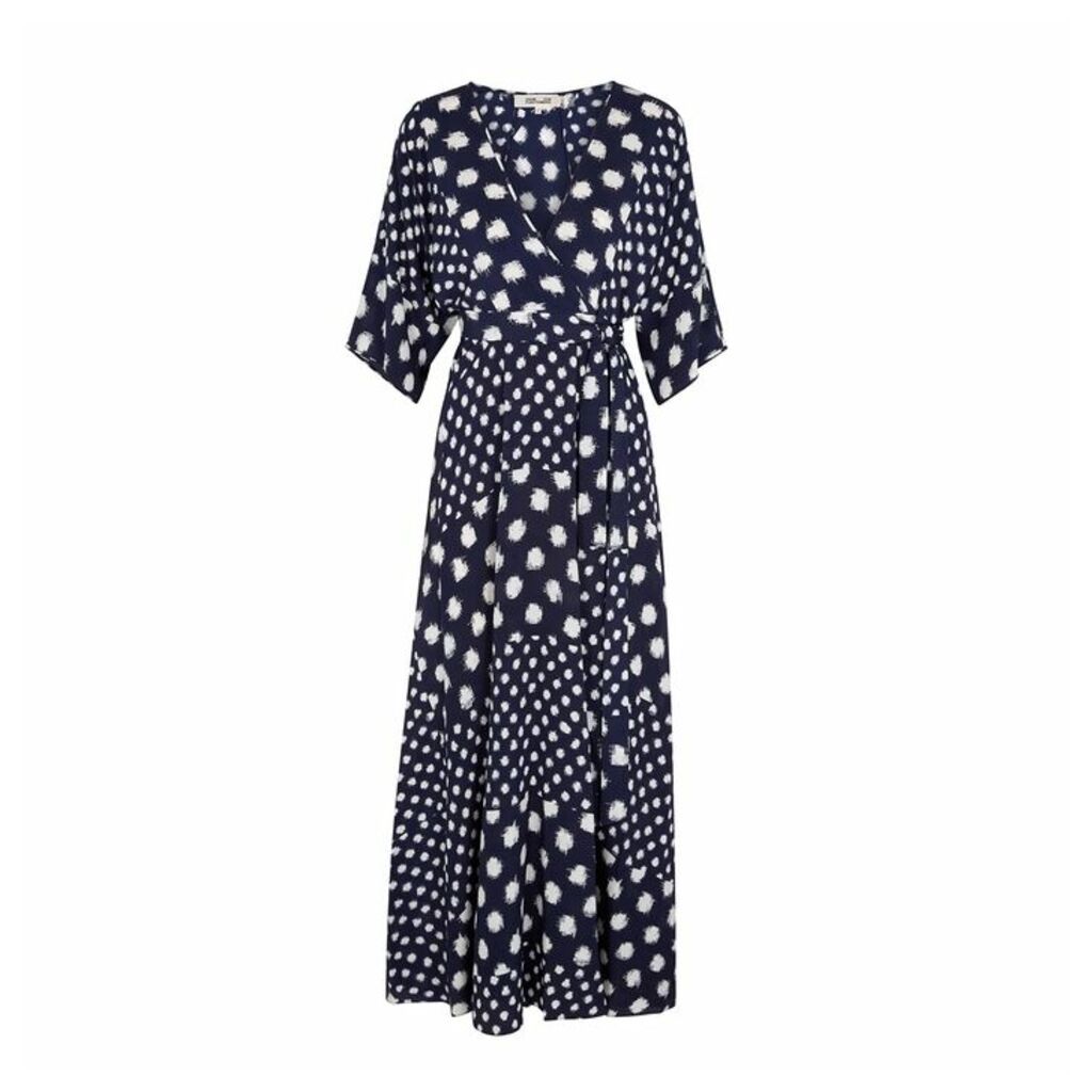 Diane Von Furstenberg Eloise Navy Printed Silk Maxi Dress