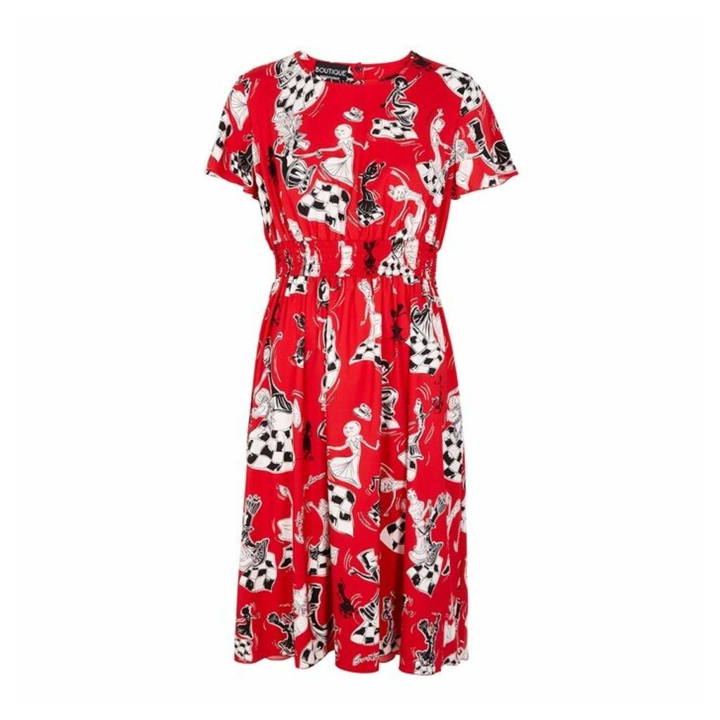 Boutique Moschino Red Printed Crepe Dress