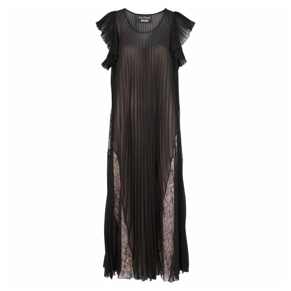 Boutique Moschino Black Pleated Chiffon And Lace Dress