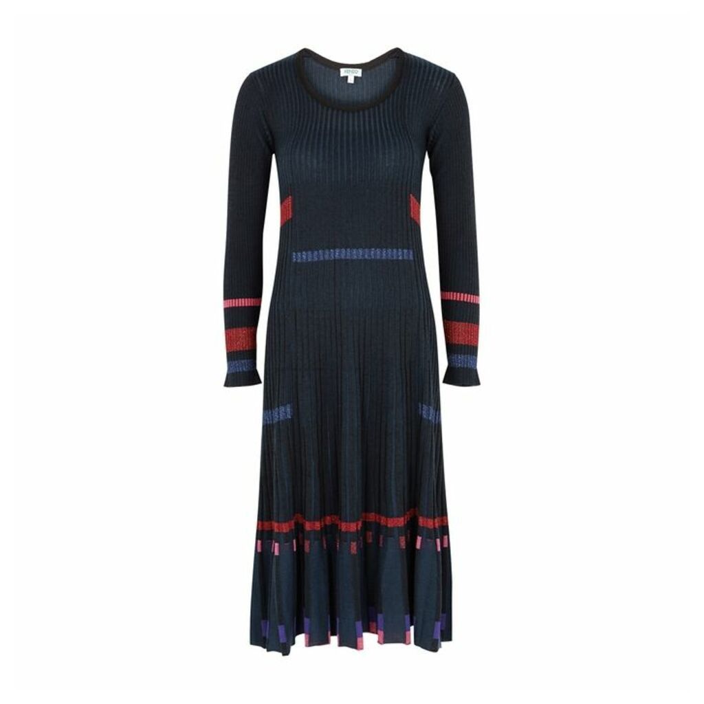 Kenzo Panelled Pleated Ribbed Dress