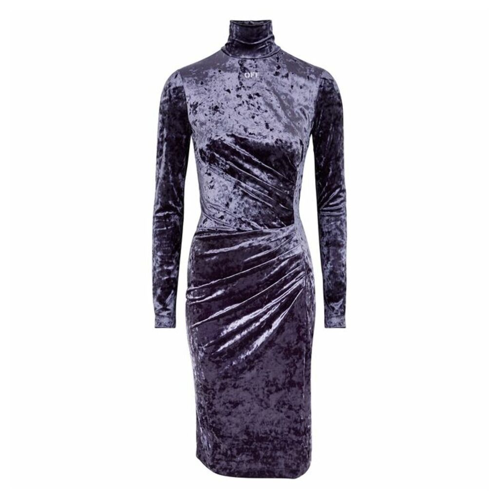 Off-White Navy Crushed Velvet Dress