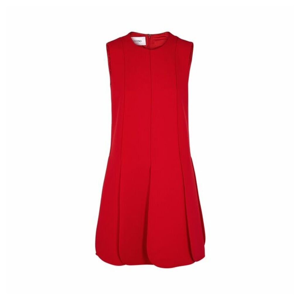 Valentino Red Scalloped-hem Wool-blend Dress