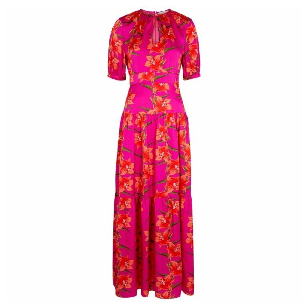 Borgo De Nor Alma Hibiscus-print Hammered Silk Maxi Dress