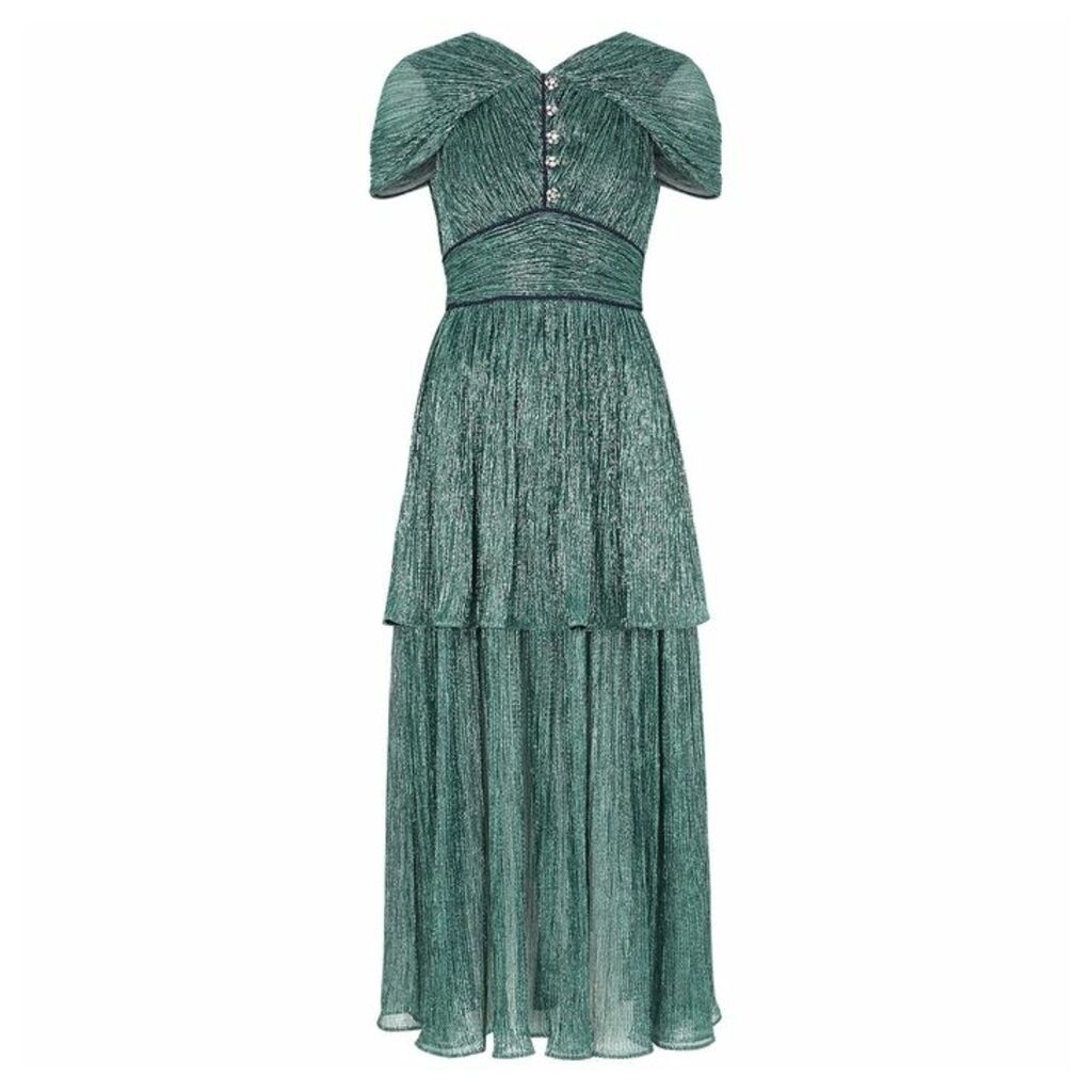 Peter Pilotto Green Crystal-embellished Lamé Midi Dress