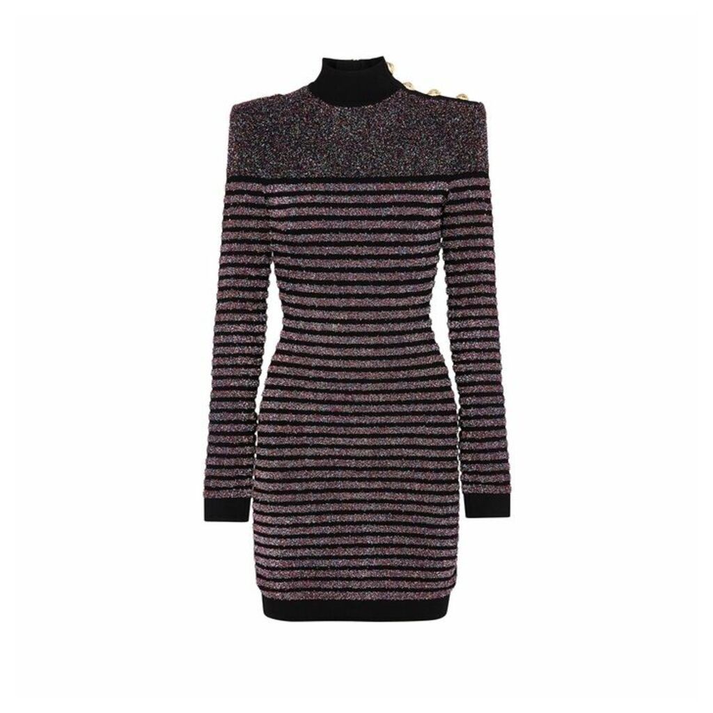 Balmain Striped Metallic-knit Mini Dress