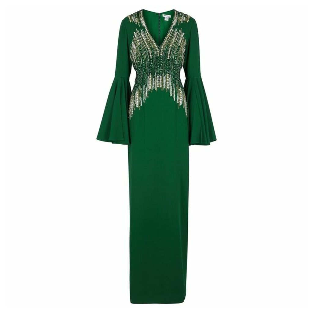 Pamella Roland Emerald Bead And Sequin-embellished Gown