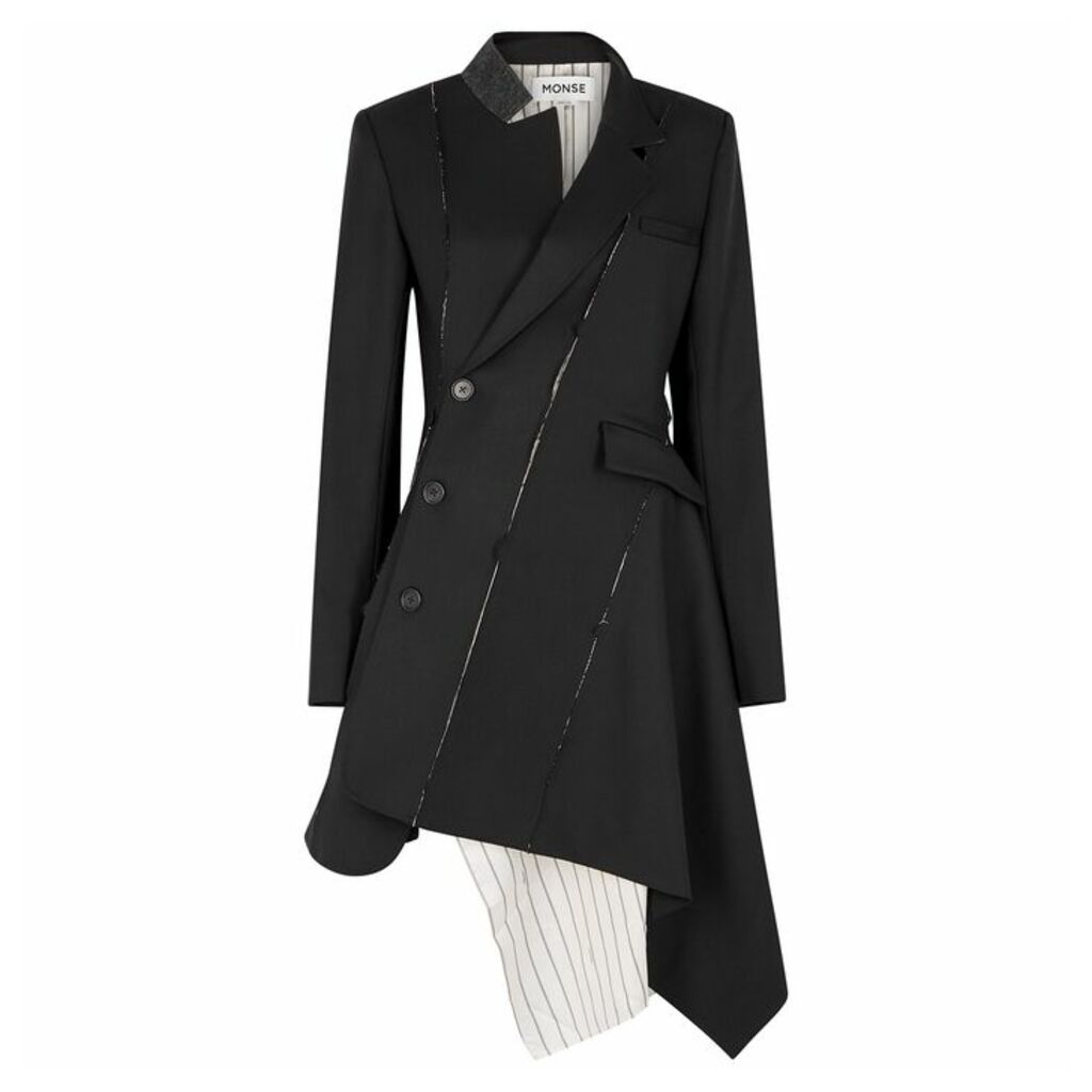 MONSE Black Asymmetric Wool-blend Blazer Dress