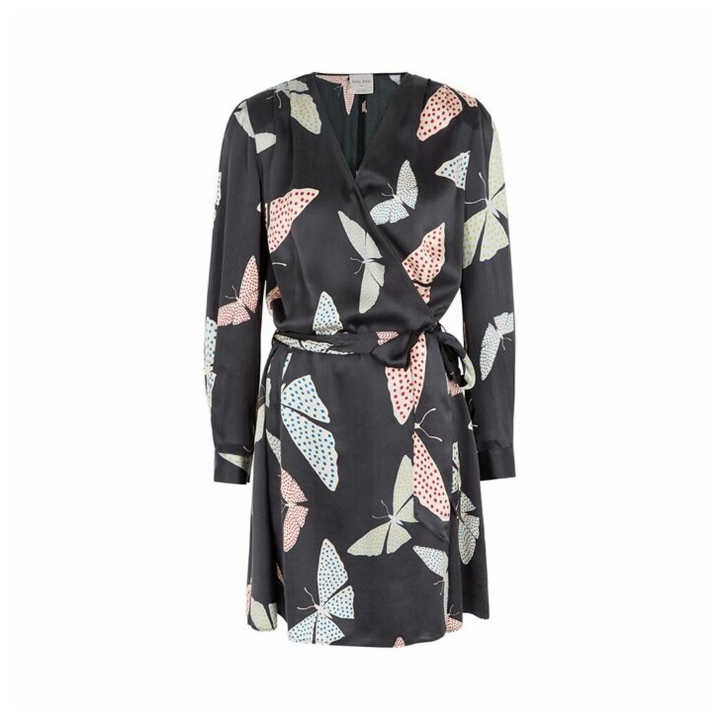 Forte forte Butterfly Print Hammered Silk Wrap Dress