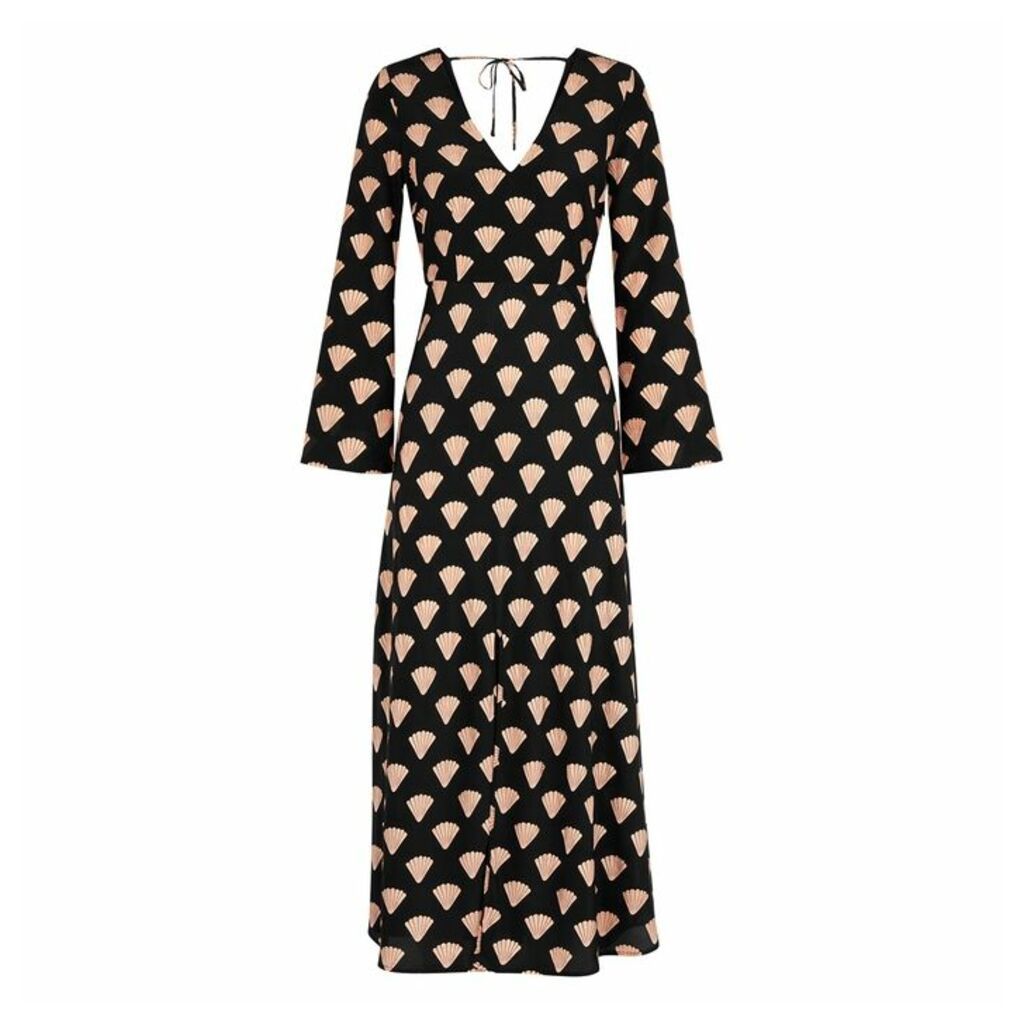 RIXO Nora Shell-print Silk Midi Dress