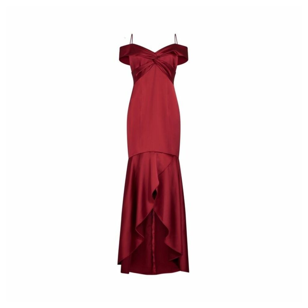 Adrianna Papell Cold Shoulder Satin Gown