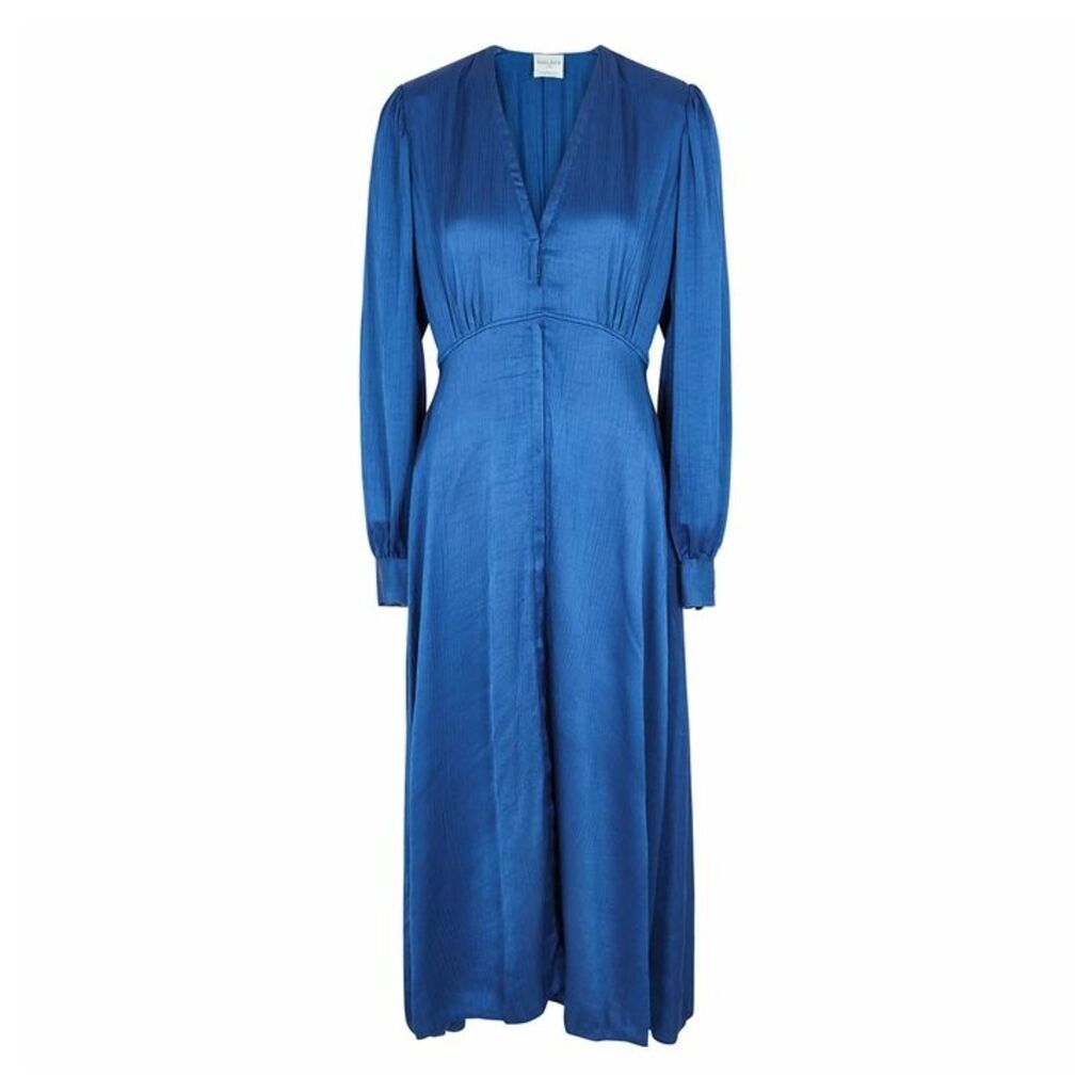 Forte forte Blue Plissé Satin Midi Dress
