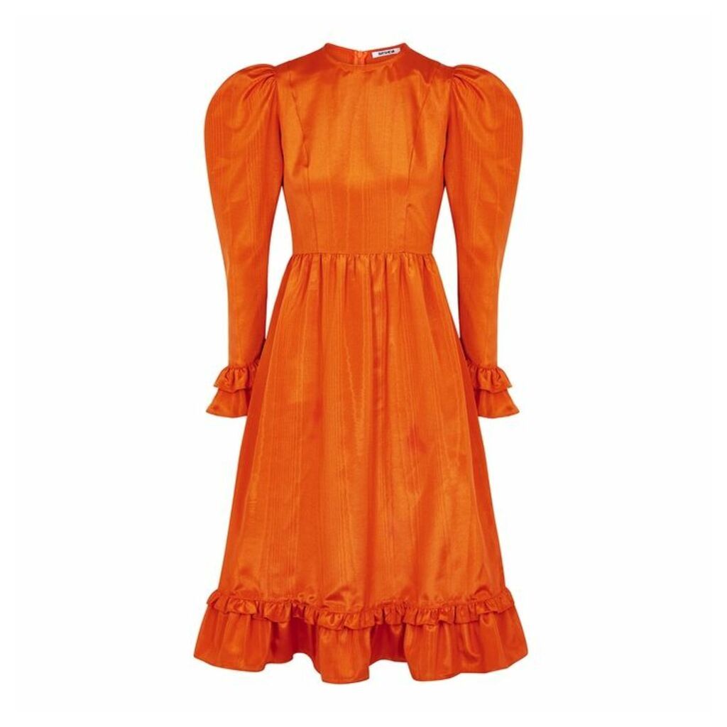 BATSHEVA Orange Ruffle-trimmed Satin-twill Dress
