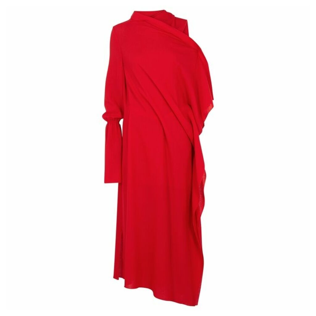 Roland Mouret Carmel Red Draped Asymmetric Midi Dress