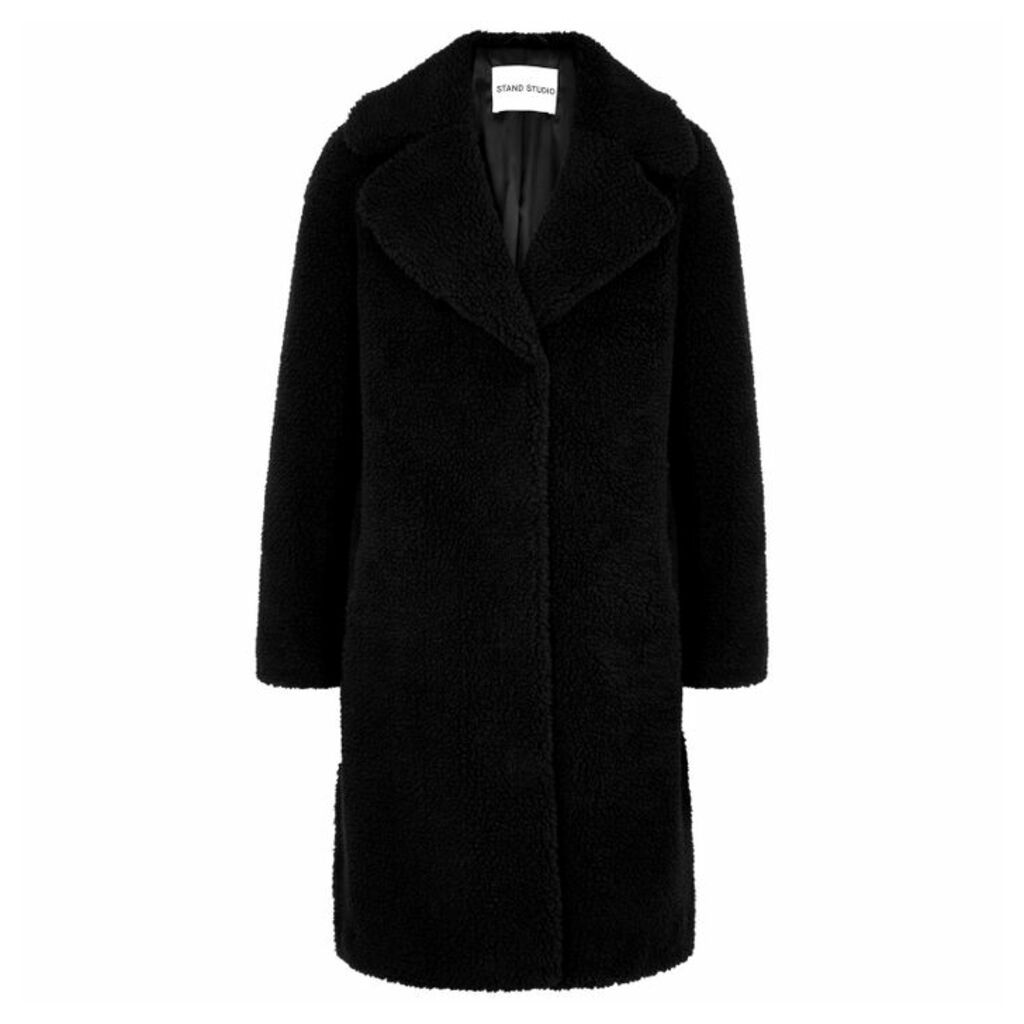 Stand Studio Camille Black Faux Shearling Coat