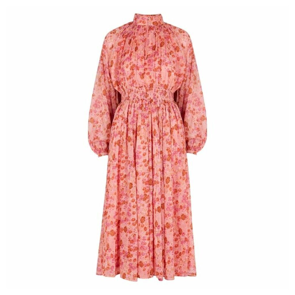 ByTiMo Pink Floral-print Chiffon Midi Dress