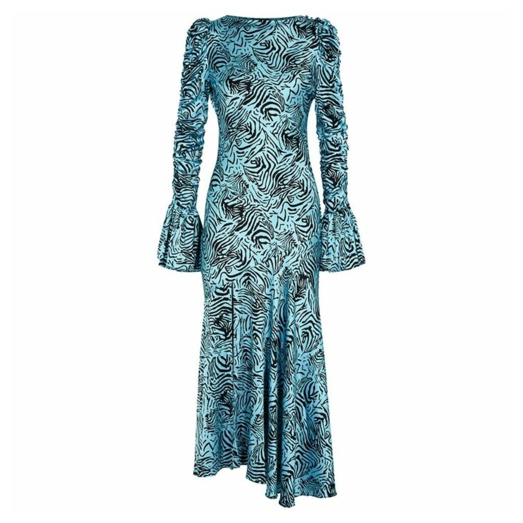 De La Vali Clementine Blue Printed Stretch-silk Midi Dress