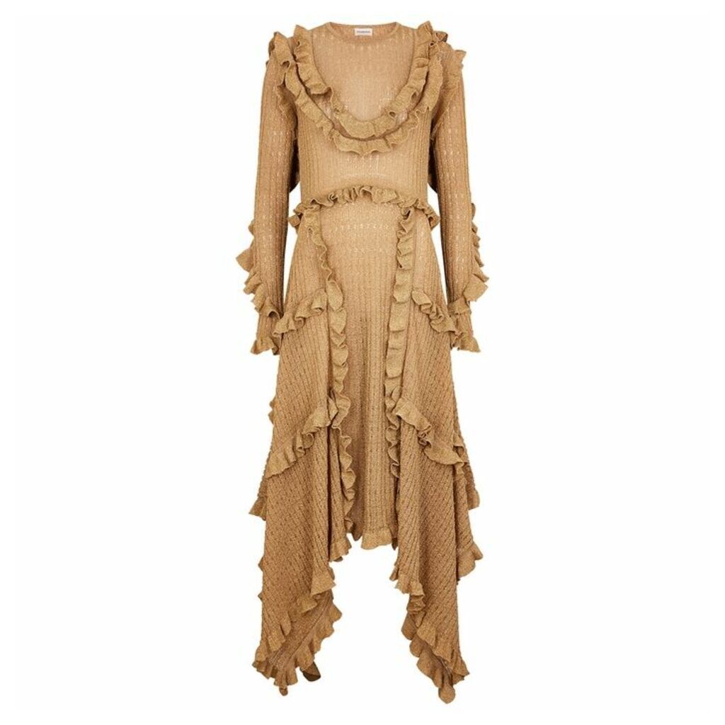 BY MALENE BIRGER Erna Gold Ruffle-trimmed Metallic-knit Dress
