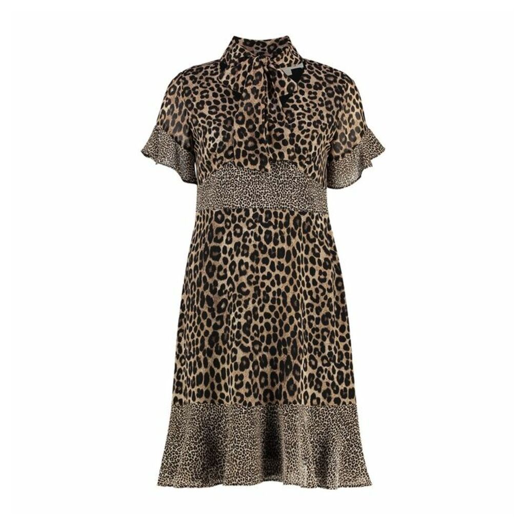 MICHAEL Michael Kors Mixed Leopard-print Georgette Tie-neck Dress