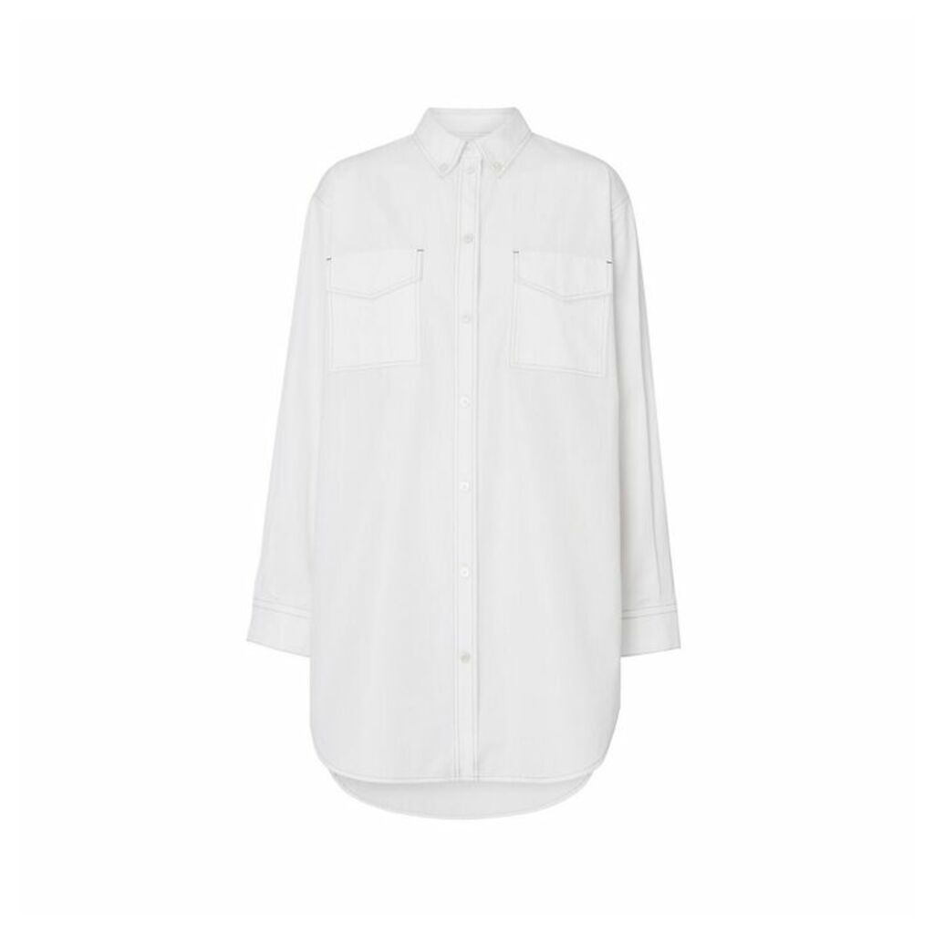 Burberry Topstitch Detail Cotton Poplin Shirt Dress