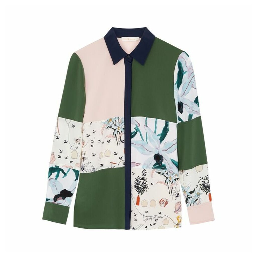 Tory Burch Patchwork Floral-print Silk Shirt