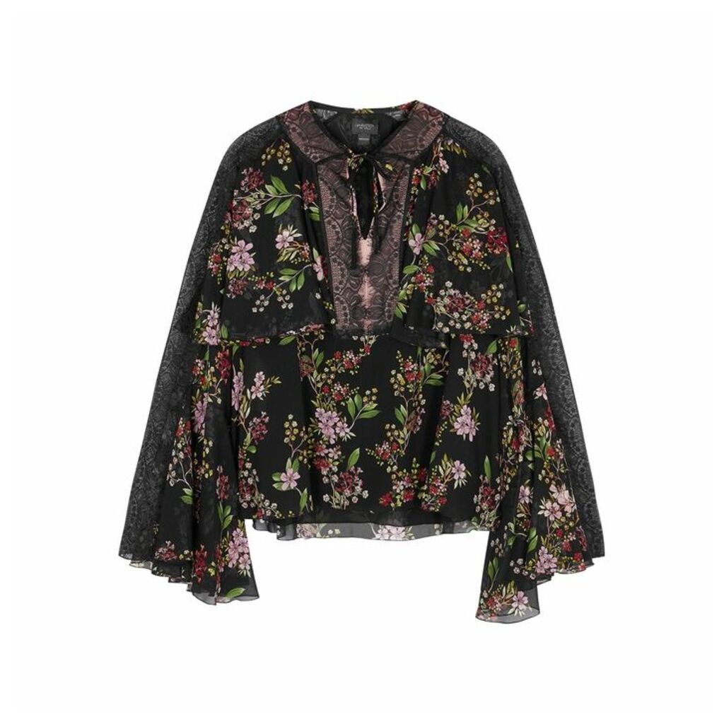 Giambattista Valli Floral-print Lace-trimmed Silk Blouse