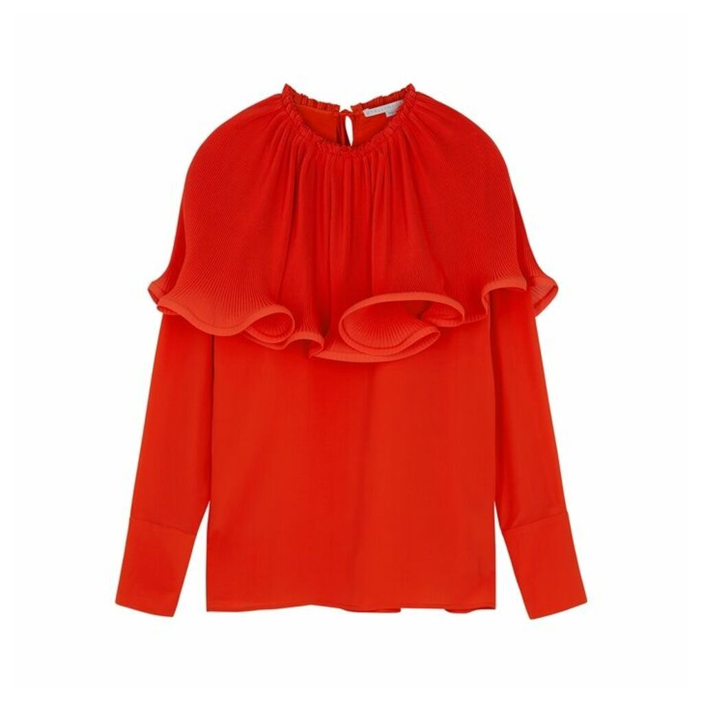 Stella McCartney Red Ruffle-trimmed Crepe De Chine Blouse