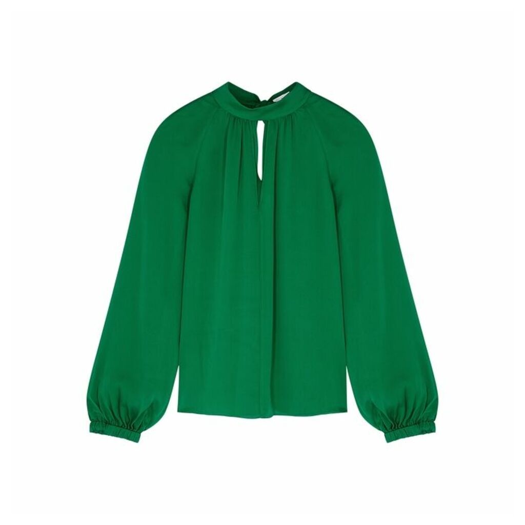 MILLY Emmie Green Stretch-silk Blouse