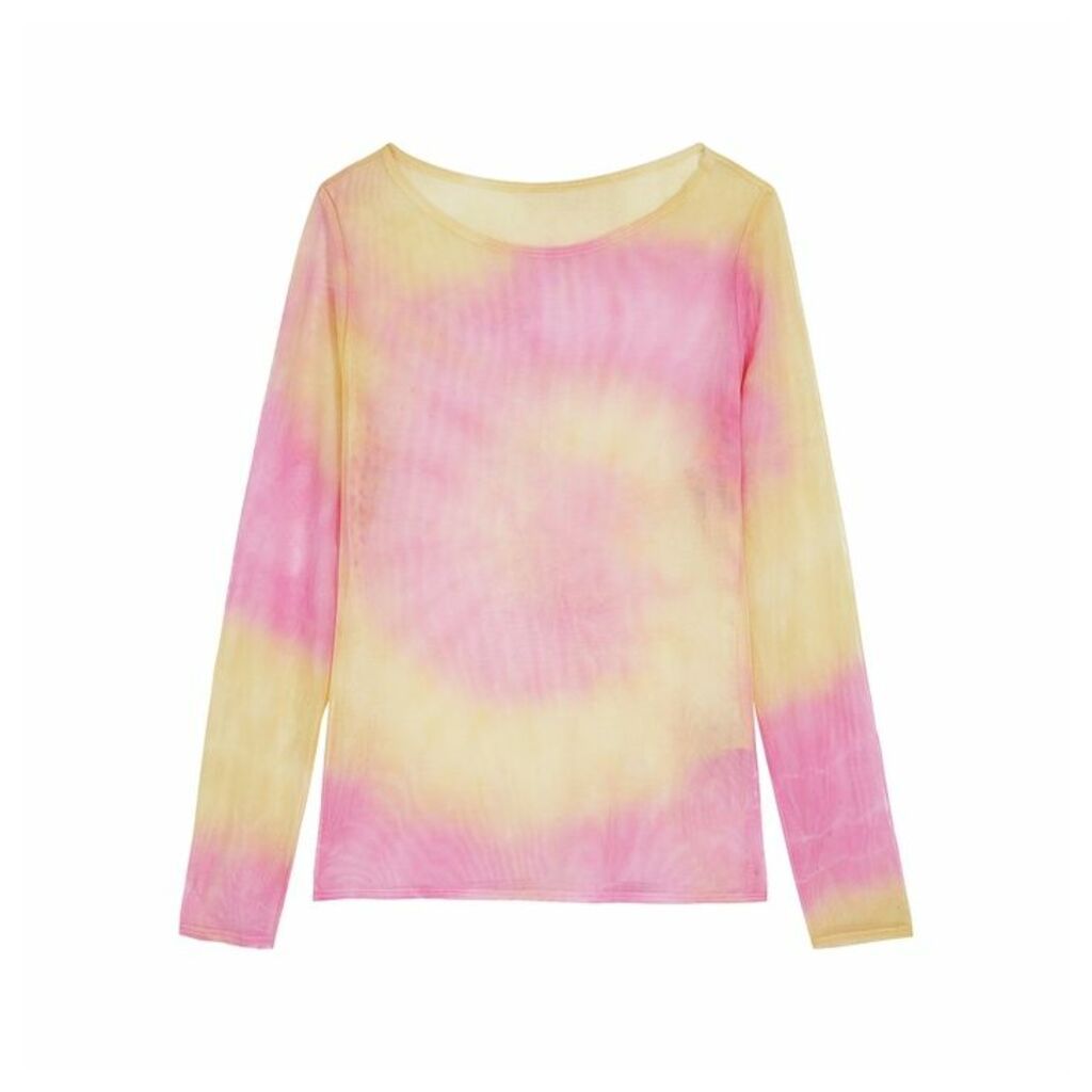 Collina Strada Pink And Yellow Tie-dyed Mesh Top