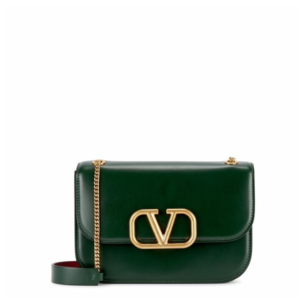 Valentino Garavani VLock Small Green Leather Shoulder Bag