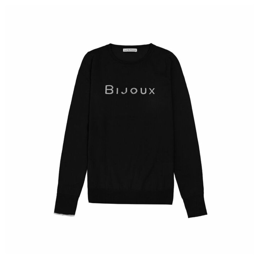 Ille De Cocos Bijoux Merino Sweater - Black Marl- Pebble- Silver